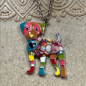 New Colorful Dog Pendant Necklace 11.5” with extender enameled